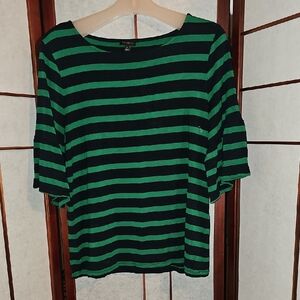 Talbots Black and Green Striped Short Sleeve Top